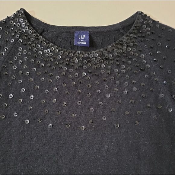 Gap Women's Black Elbow-length Roundneck Sequin & Bead Bodice Pullover Sweater - Picture 7 of 14